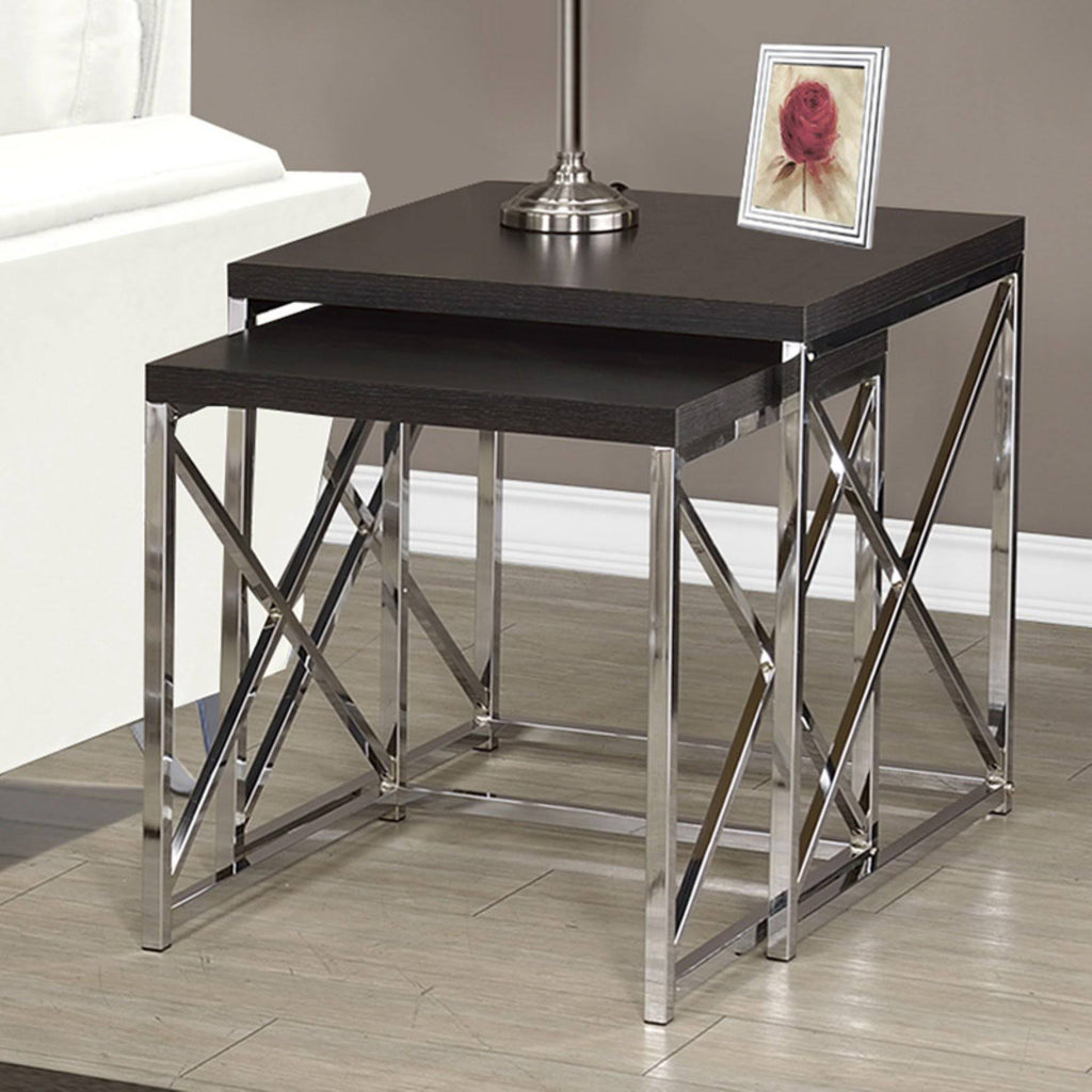 Nesting Table 2pcs Set Cappuccino Chrome Metal U957