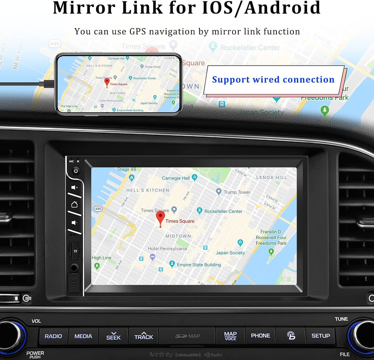 Double Din 7'' Touch Screen Car Stereo with Bluetooth and Rear Camera Q11857