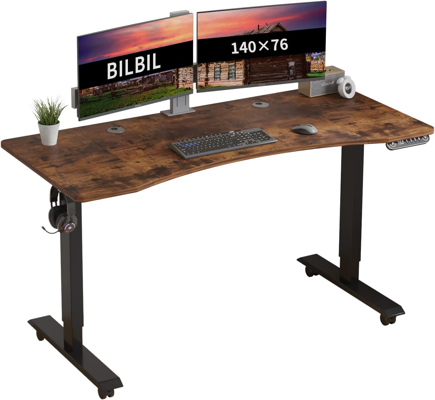 Black Frame Rustic Brown Top Height Adjustable Electric Standing Desk M178