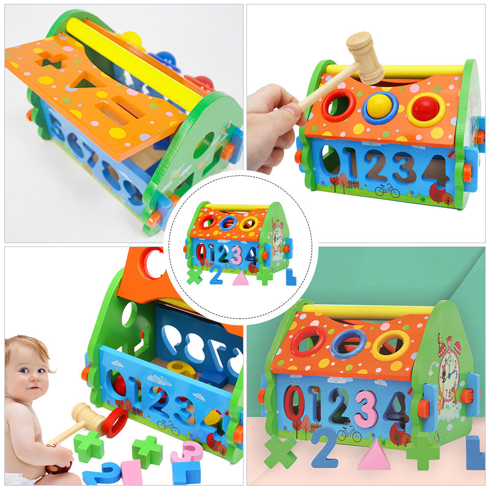 Wooden House Building Block Numbers Shape Matching Game Playset D422233